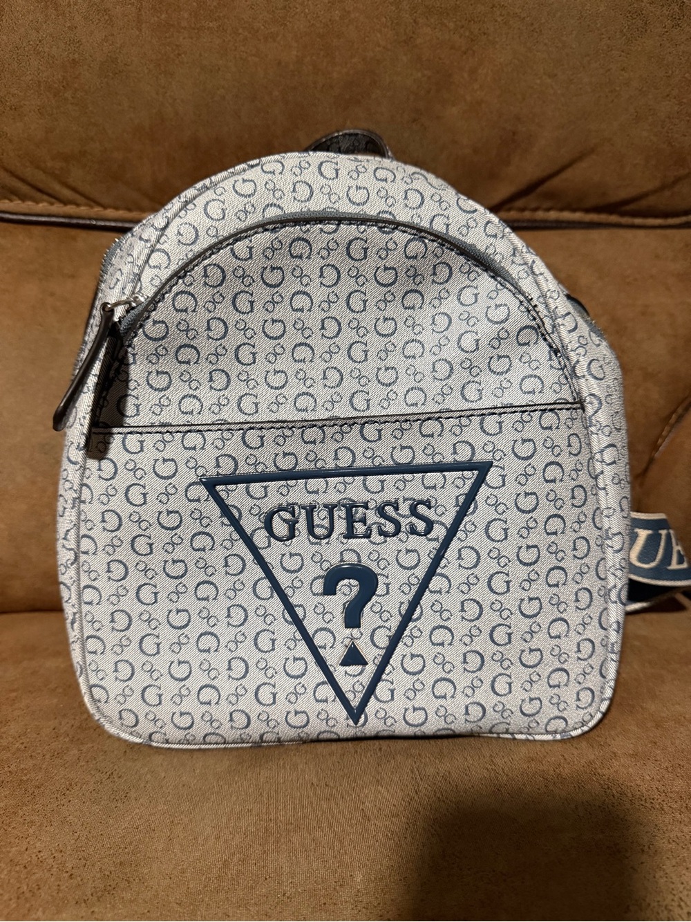 Guess White and Blue Logo Mini Backpack